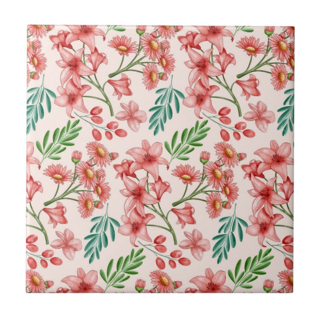 Hand Painted Watercolor Floral Pattern-54098 Ceramic Tile (Front)