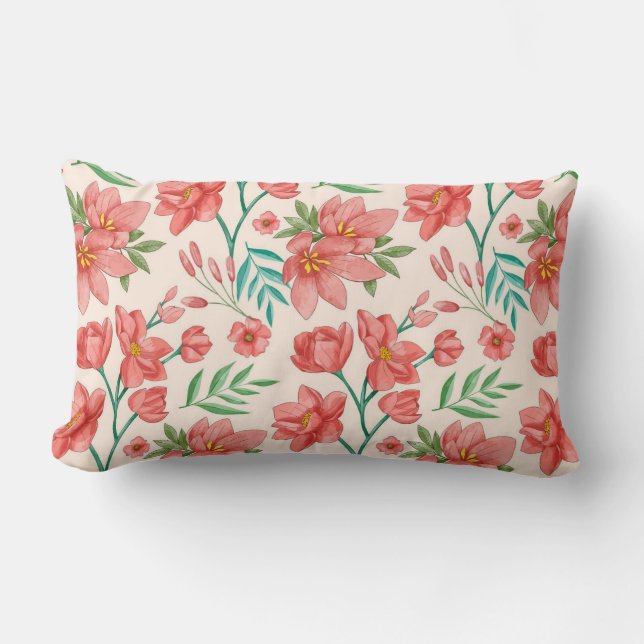 Hand Painted Watercolor Floral Pattern-54098 Lumbar Pillow (Front)