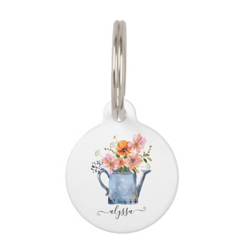 Hand_Painted Watercolor Floral Pet ID Tag