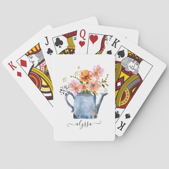 Hand-Painted Watercolor Floral Poker Cards (Back)