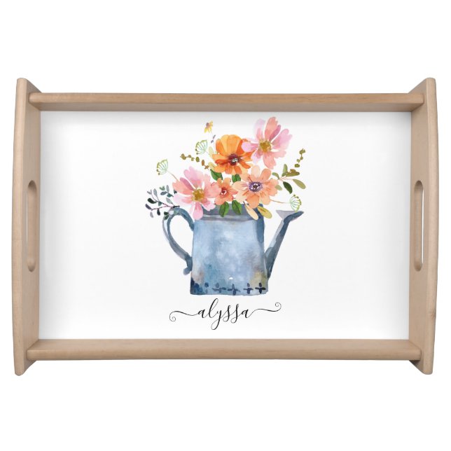 Hand-Painted Watercolor Floral Serving Tray (Front)