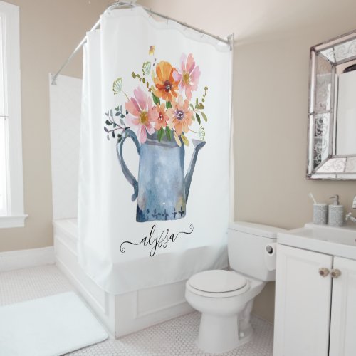 Hand_Painted Watercolor Floral Shower Curtain