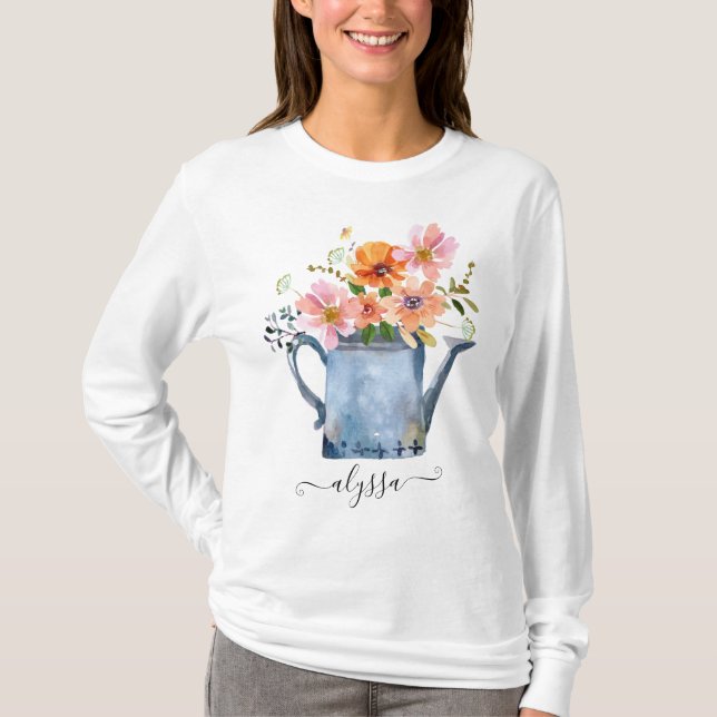 Hand-Painted Watercolor Floral T-Shirt (Front)