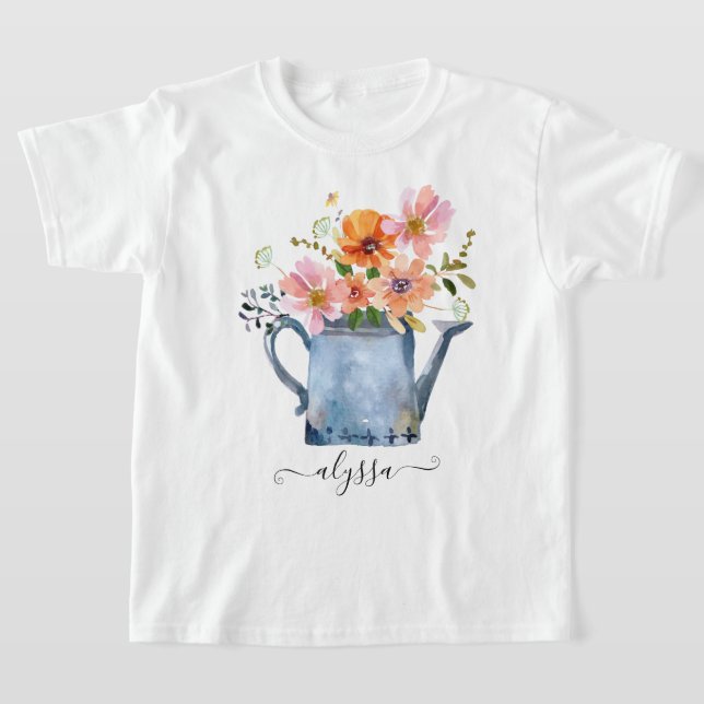 Hand-Painted Watercolor Floral T-Shirt (Laydown)
