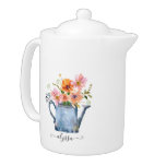 Hand-painted Watercolor Floral Teapot at Zazzle