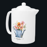 Hand-Painted Watercolor Floral Teapot<br><div class="desc">Hand-Painted Watercolor Floral design with stylish trendy custom name.</div>