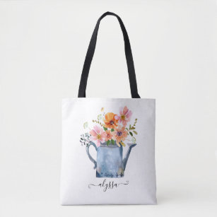 Hand-Painted Watercolor Floral Tote Bag