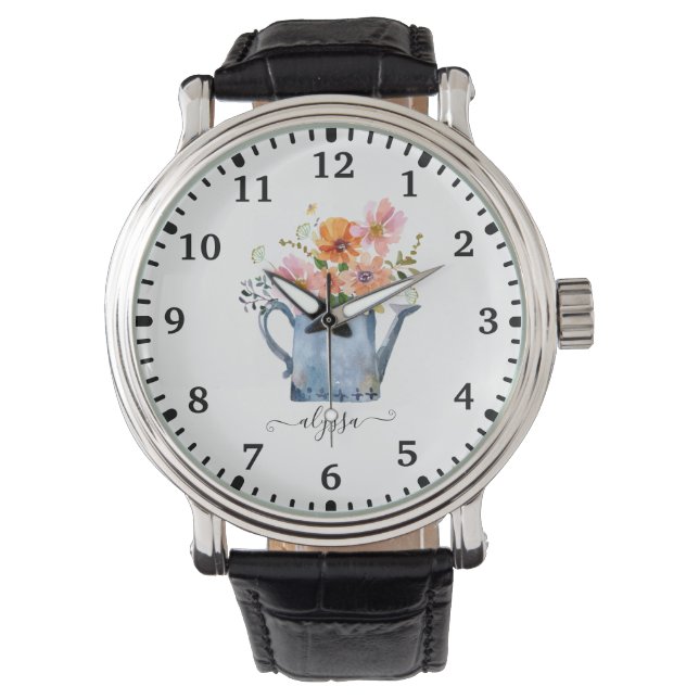 Hand-Painted Watercolor Floral Watch (Front)
