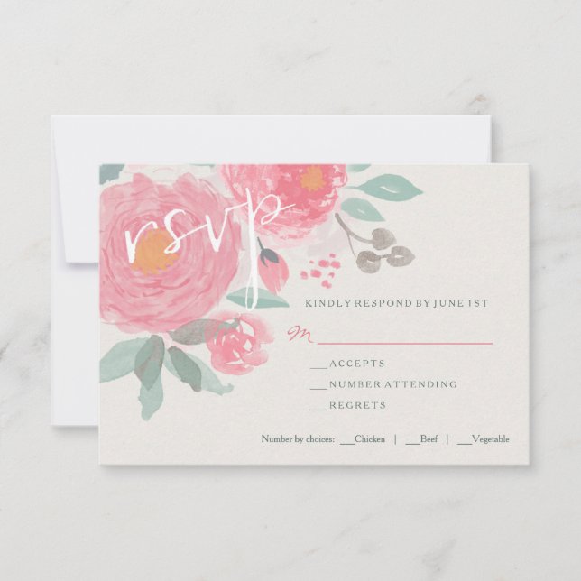Hand painted watercolor floral wedding RSVP card (Front)