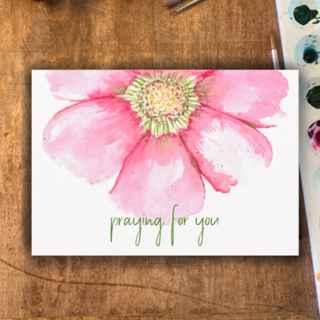 Hand Painted Watercolor Flower | Praying For You Thank You Card (“Praying for you” custom text card. Original hand painted blush floral watercolor encouraging card.
)