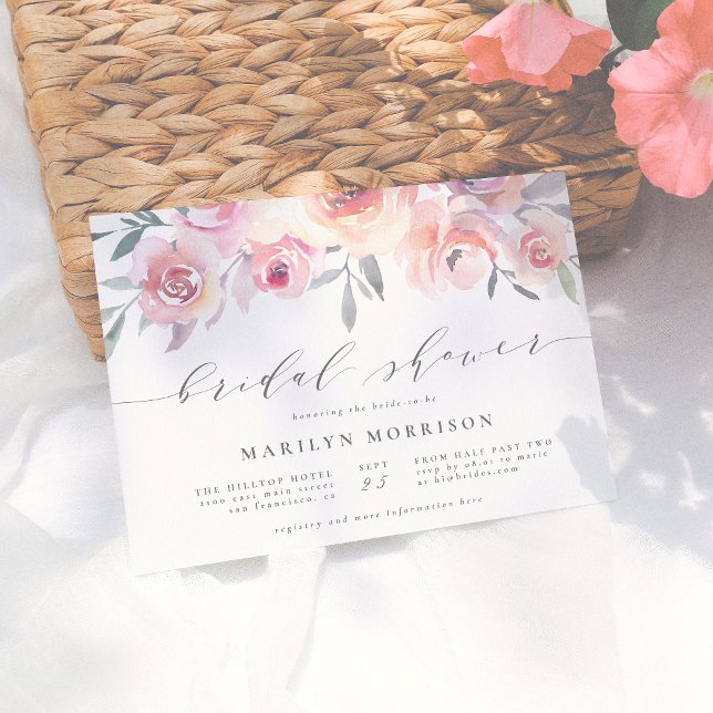 Hand Painted Watercolor Flowers Bridal Shower Invitation (Creator Uploaded)