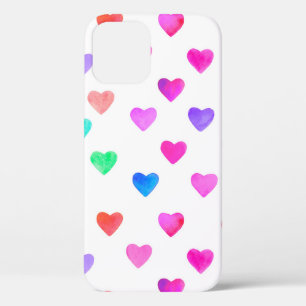 hand painted watercolor hearts pattern Valentine's iPhone 12 Case