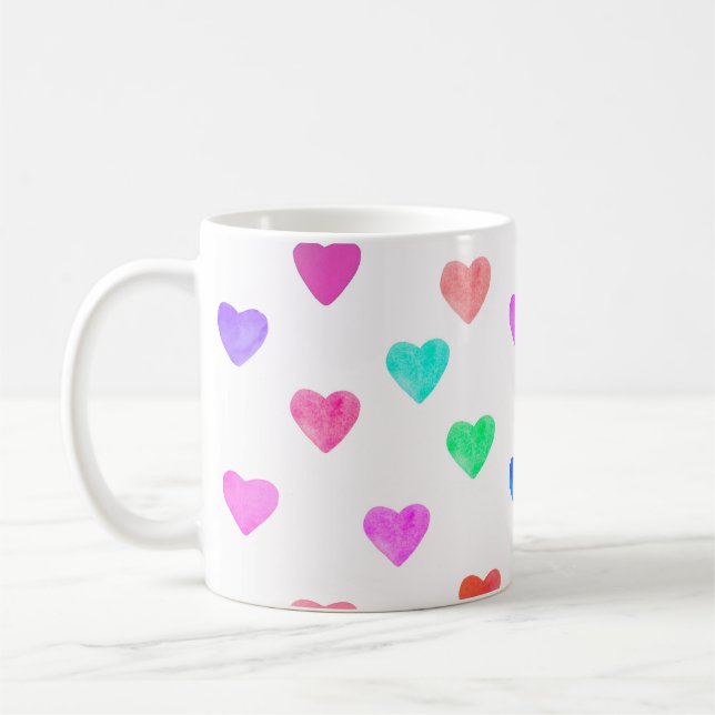 hand painted watercolor hearts pattern Valentine's Coffee Mug (Left)
