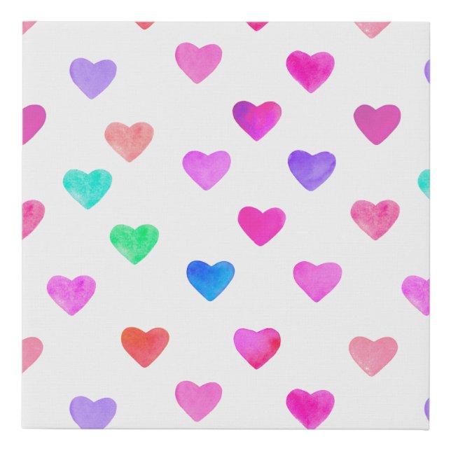 hand painted watercolor hearts pattern Valentine's Faux Canvas Print (Front)