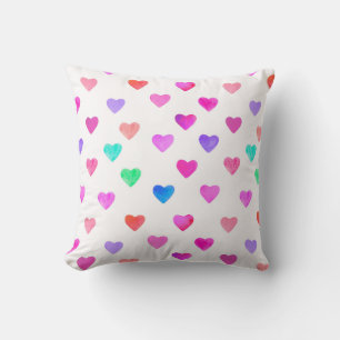 hand painted watercolor hearts pattern Valentine's Throw Pillow
