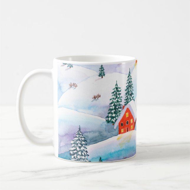 Hand painted watercolor illustration of the winter coffee mug (Left)