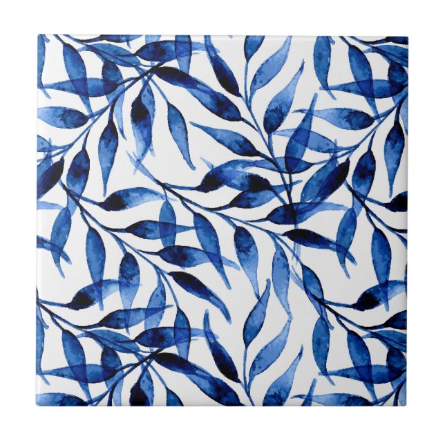 Hand Painted Watercolor Ink Pattern Ceramic Tile (Front)