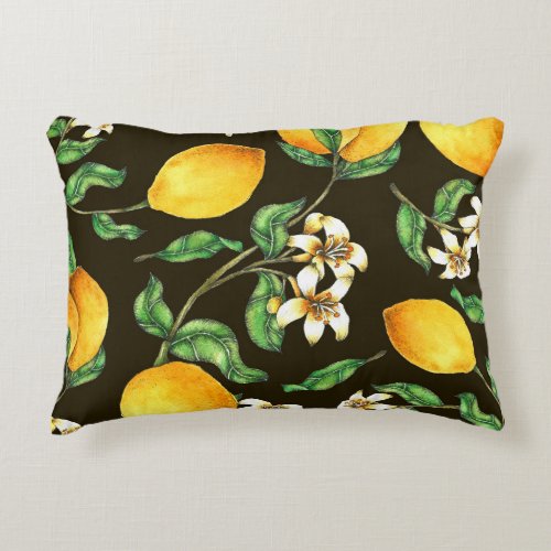 Hand Painted Watercolor Lemon Pattern Accent Pillow