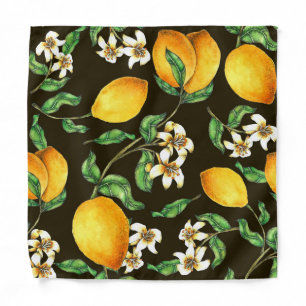Hand Painted Watercolor Lemon Pattern Bandana