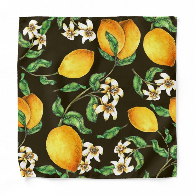 Hand Painted Watercolor Lemon Pattern Bandana (Front)