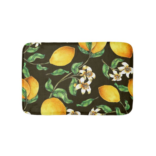 Hand Painted Watercolor Lemon Pattern Bath Mat (Front)