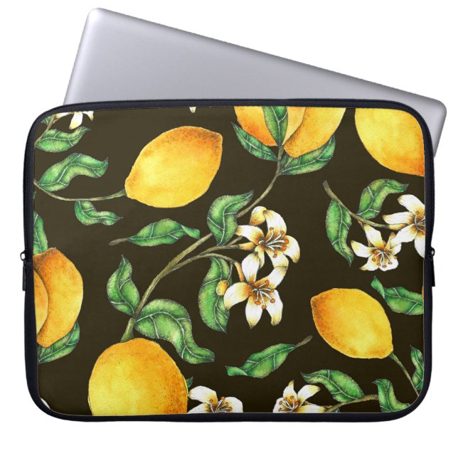 Hand Painted Watercolor Lemon Pattern Laptop Sleeve (Front)