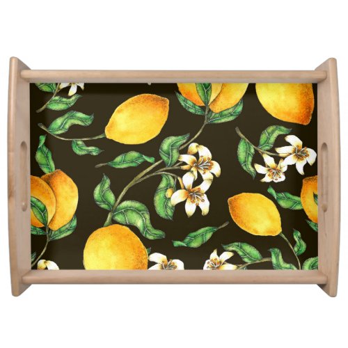 Hand Painted Watercolor Lemon Pattern Serving Tray