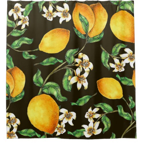 Hand Painted Watercolor Lemon Pattern Shower Curtain