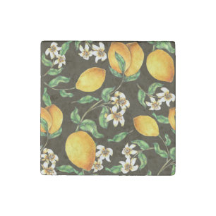 Hand Painted Watercolor Lemon Pattern Stone Magnet