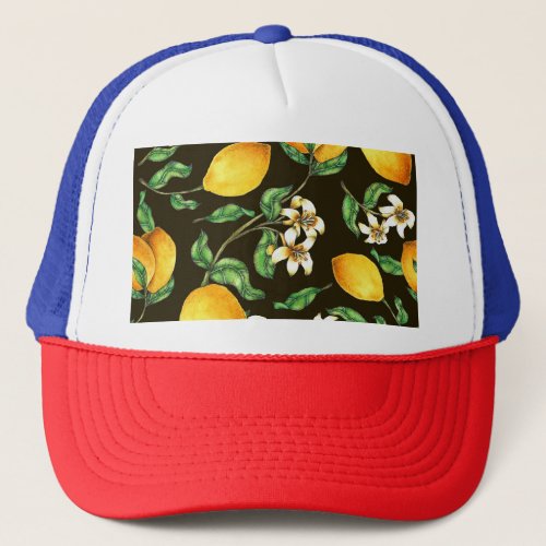 Hand Painted Watercolor Lemon Pattern Trucker Hat