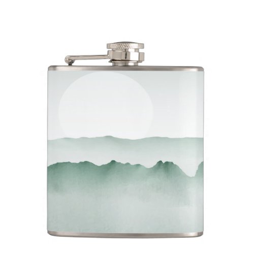 Hand Painted Watercolor Mountain Landscape Flask