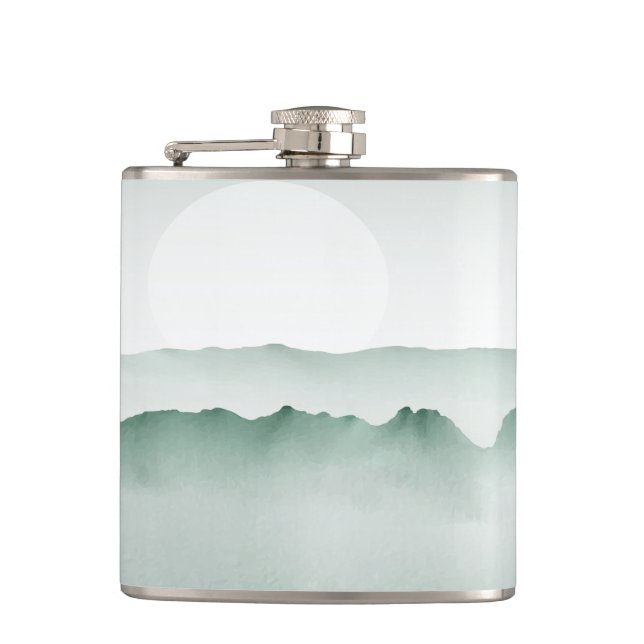 Hand Painted Watercolor Mountain Landscape Flask (Front)