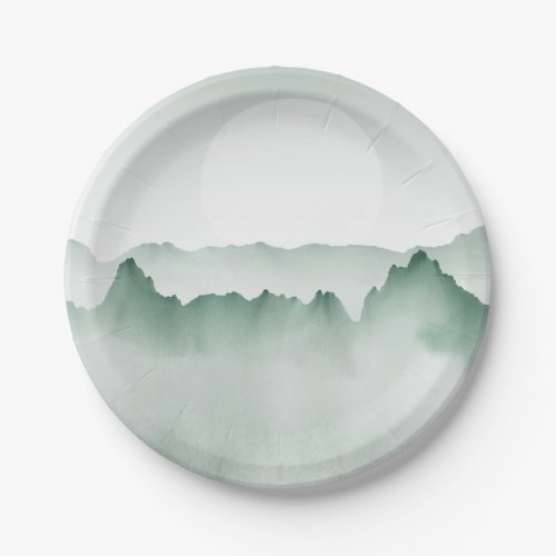 Hand Painted Watercolor Mountain Landscape Paper Plates