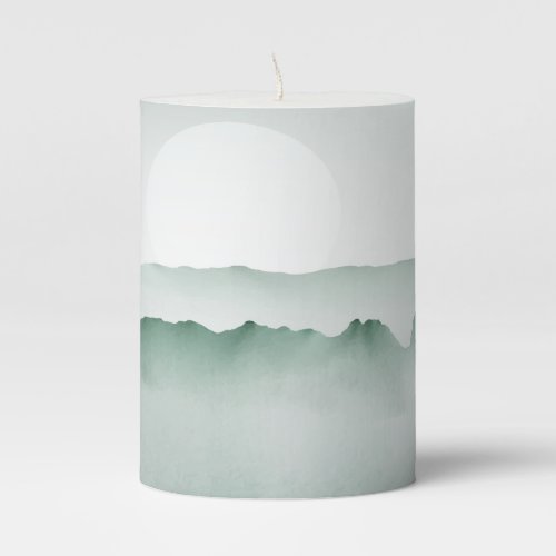 Hand Painted Watercolor Mountain Landscape Pillar Candle
