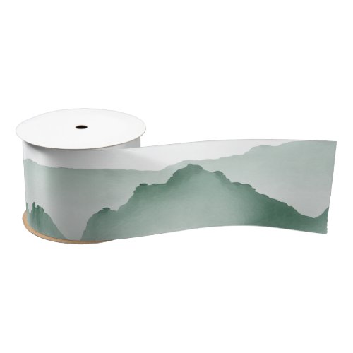 Hand Painted Watercolor Mountain Landscape Satin Ribbon