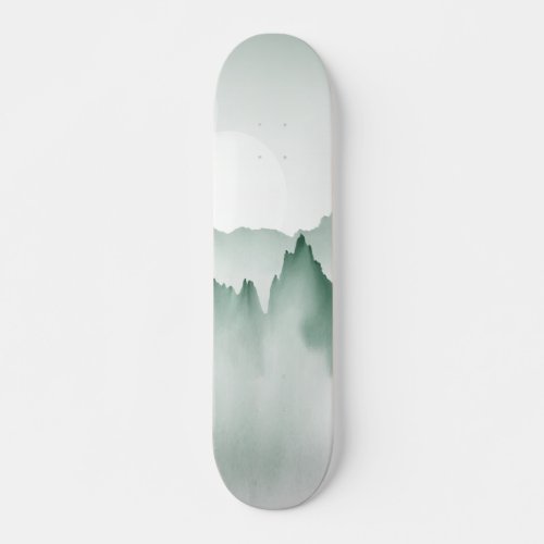 Hand Painted Watercolor Mountain Landscape Skateboard