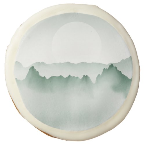 Hand Painted Watercolor Mountain Landscape Sugar Cookie