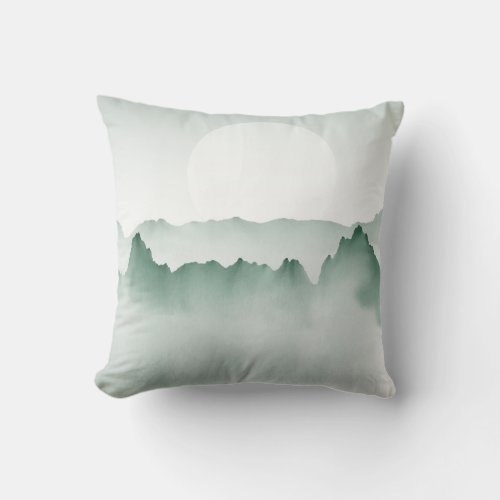 Hand Painted Watercolor Mountain Landscape Throw Pillow