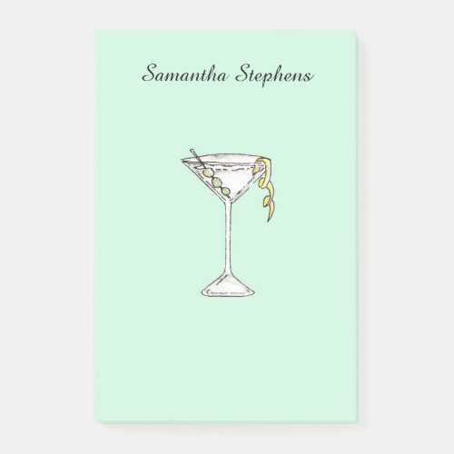 Hand Painted Watercolor Olive Martini Cocktail Post_it Notes