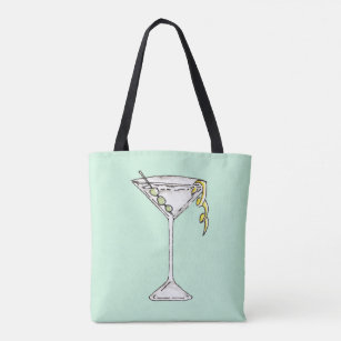 Hand Painted Watercolor Olive Martini Cocktail Tote Bag