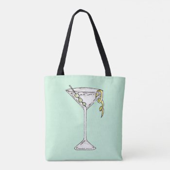 Hand Painted Watercolor Olive Martini Cocktail Tote Bag by BlackStrawberry_Co at Zazzle