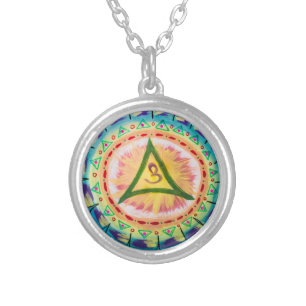 Hand Painted Watercolor Om Mandala Silver Plated Necklace