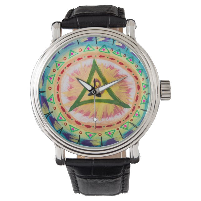 Hand Painted Watercolor Om Mandala  Watch (Front)