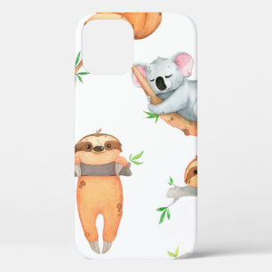 Hand painted watercolor pattern tropical cute anim iPhone 12 case