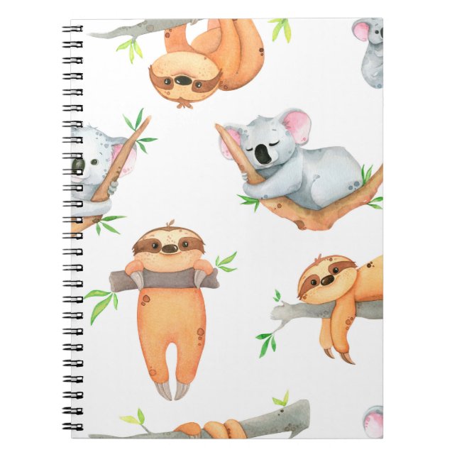 Hand painted watercolor pattern tropical cute anim notebook (Front)