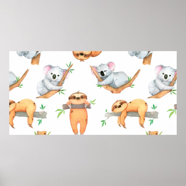 Hand painted watercolor pattern tropical cute anim poster (Front)