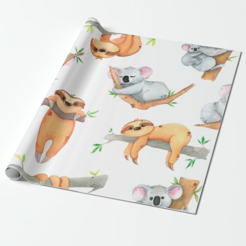 Hand painted watercolor pattern tropical cute anim wrapping paper