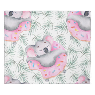 Hand painted watercolor pattern with koala tropica duvet cover