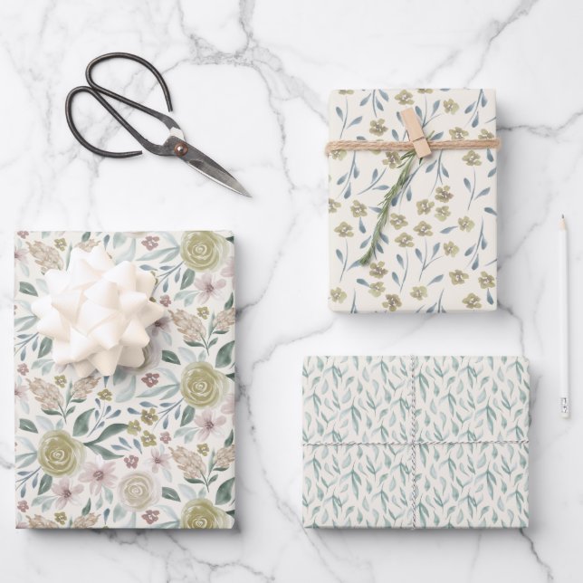 Hand painted watercolor patterned wrapping paper sheets (Front)