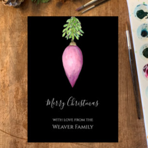 Hand Painted Watercolor Pink Christmas Bauble Holiday Card